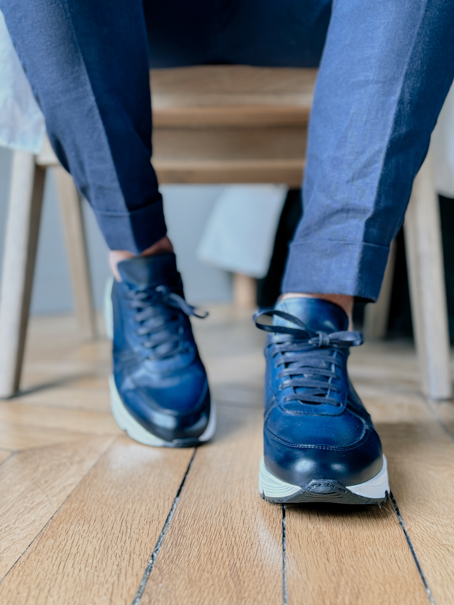 Sneaker bleu en cuir basket homme LodinG