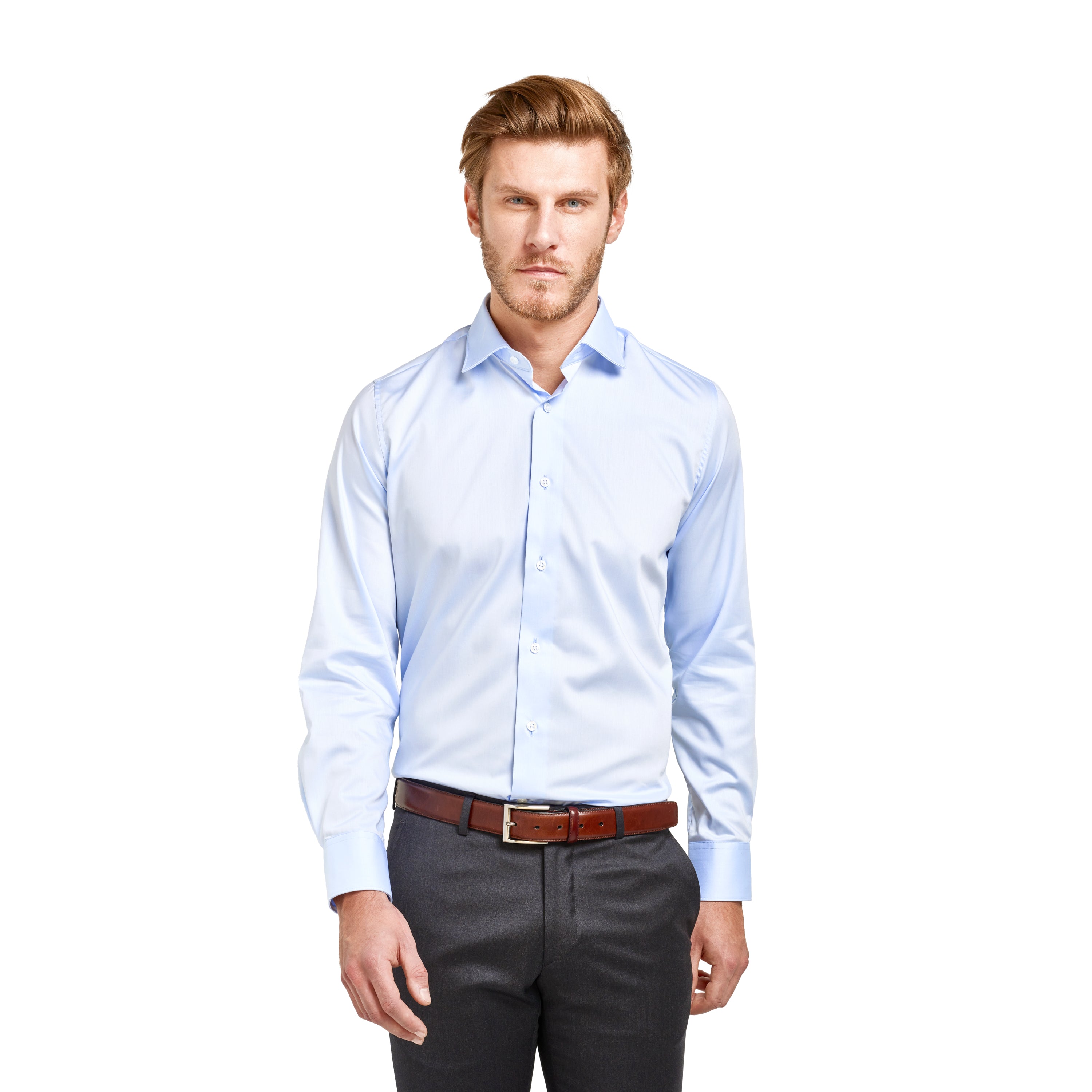 Classic fit sky blue non-iron cotton shirt - LodinG