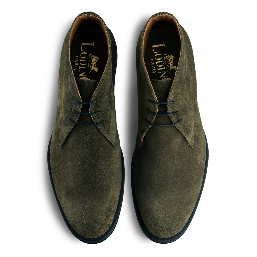 Bottines Chukka veau velours kaki pour homme