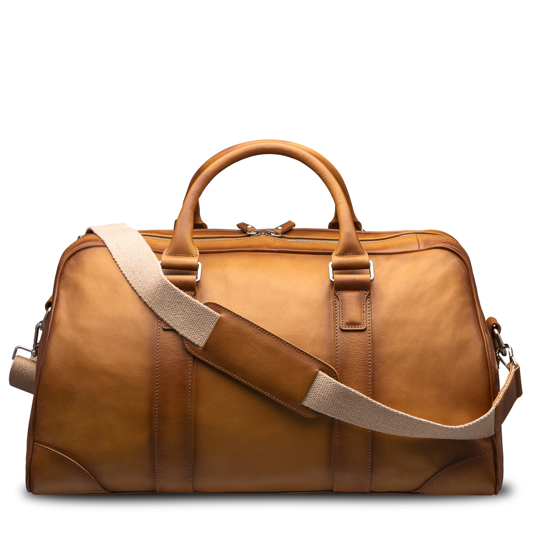 Camel leather travel weekend bag