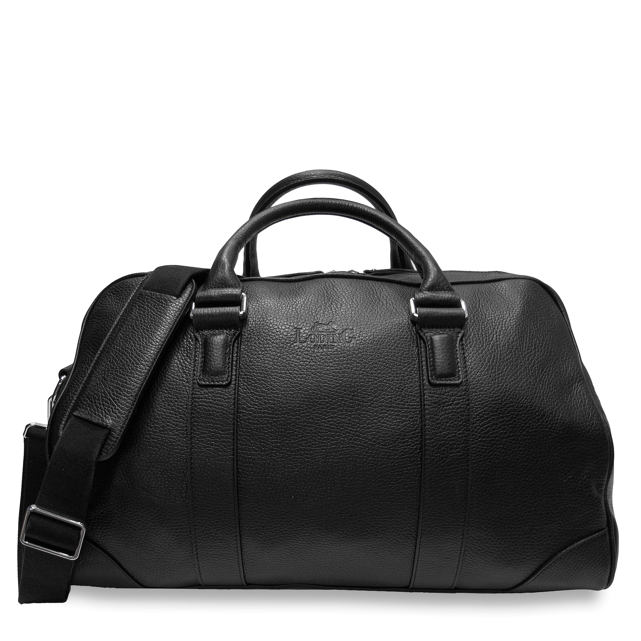 Travel weekend bag in grained black leather