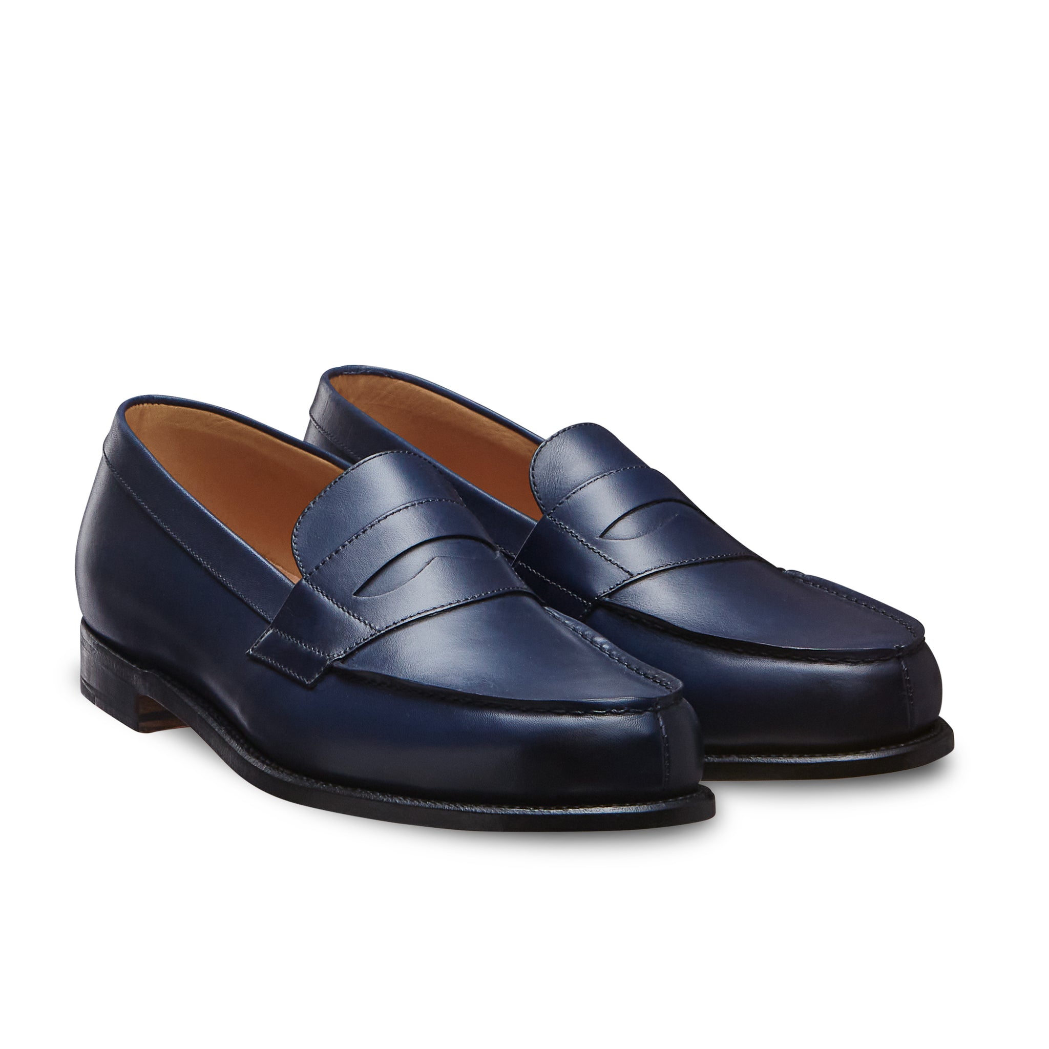 Mocassin bleu marine en cuir de veau pleine fleur. Semelle cuir en cousu Goodyear LodinG